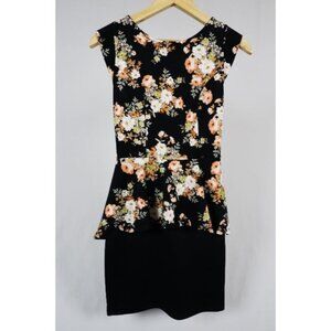 Iris Los Angeles Black Floral Peplum Dress Size Small Sheer Lace Back
